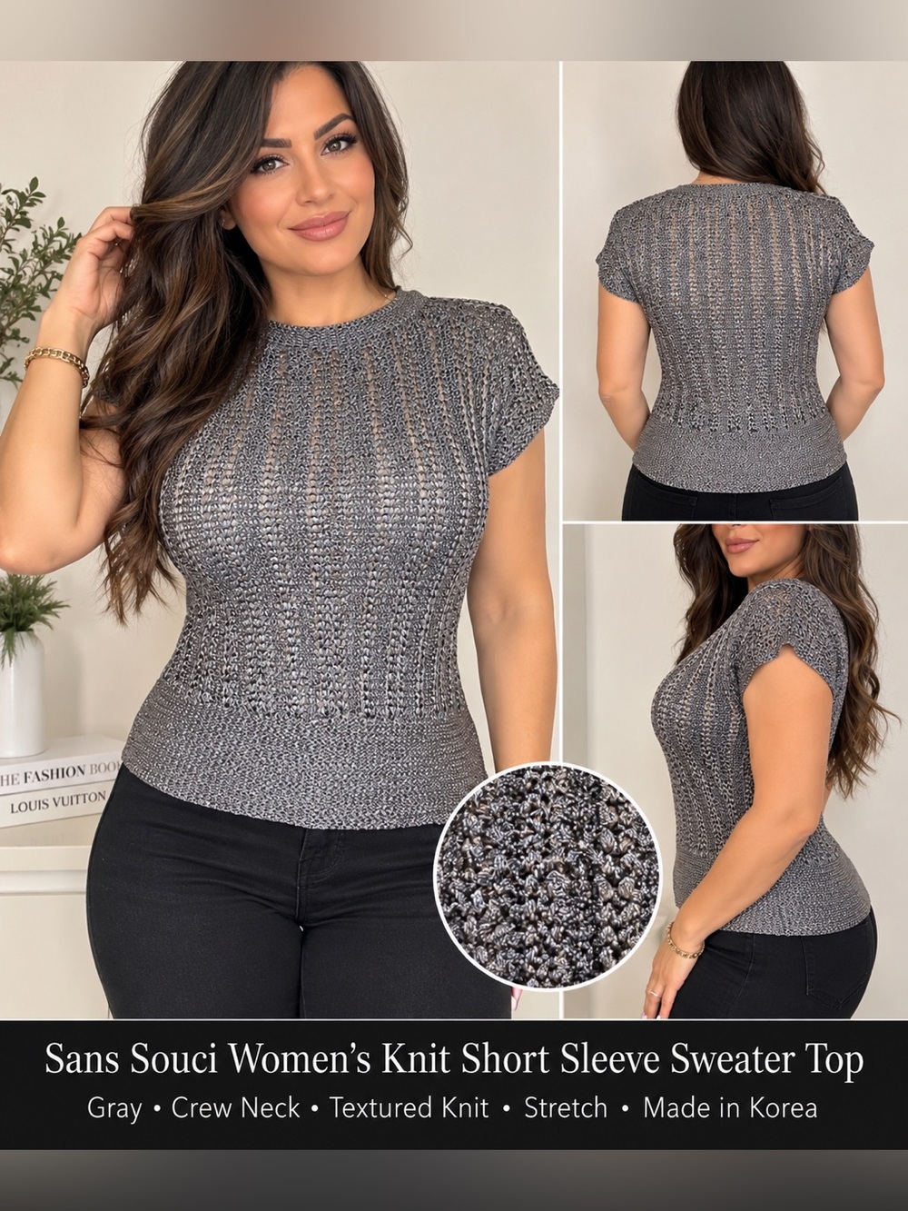 Sans Souci Women's Knit Short Sleeve Sweater Top